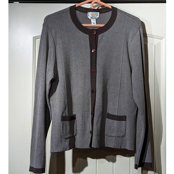 Talbot's Made in Italy Brown 'Tweed' Cotton Blend Sweater Blazer Womens Sz L - Picture 16 of 16